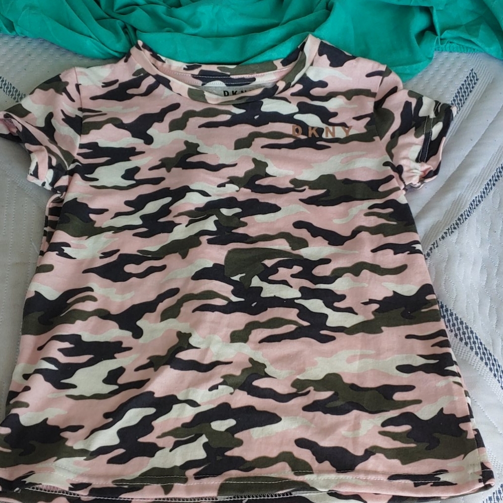 DKNY pink overall skirt with pink camo shirt